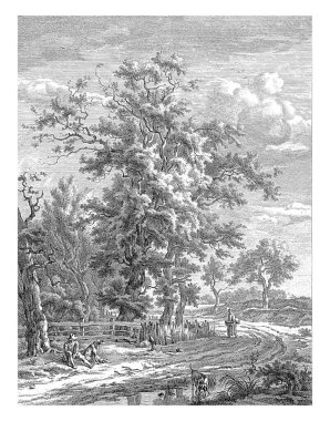 Hendrik Schwegman, Drenthe, Sleen yakınlarındaki manzara, Egbert van Drielst 'ten sonra, 1771 - 1816 Manzara Drenthe' deki Sleen köyünün kuzeyinde. Bir avcı yol boyunca dinlenir..