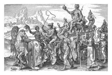 Varlıklı Zafer Arabası (Opulentia), Cornelis Cort, Maarten van Heemskerck 'ten sonra, 1564 Zafer Arabası zenginliğin kişileştirilmesinde yer alır..