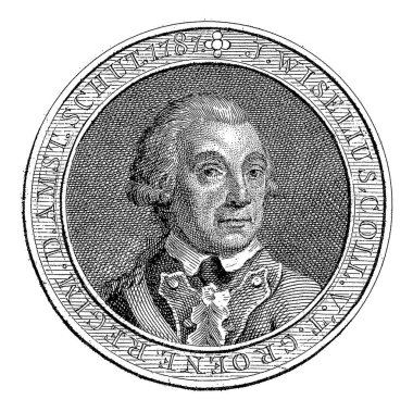 Iperus Wiselius 'un portresi, Abraham Jacobsz. Hulk, 1787 Iperus Wiselius büstü sağda Hollanda 'da sınır metni bulunan bir madalyonda..