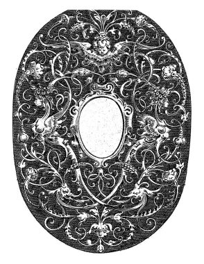 Tarzlanmış dalları ve ortasında boş bir bölmesi olan Oval Ofis, Hans Janssen, 1615 - 1630. İki sfenks ve bir melek filizleri ile birleştirilmiştir..