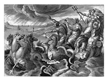 Su, Antonie Wierix (II), Marten van Cleve 'den (I) sonra (I), 1565 - 1604' ten önce suyun kadın kişileştirilmesi zaferle sonuçlanan bir at arabasıyla yola çıkar..