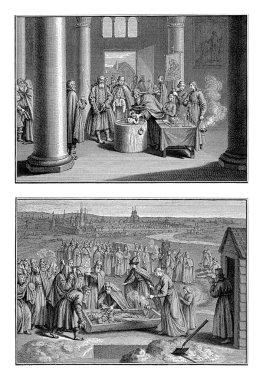 Rus Ortodoks Vaftiz / Rus Ortodoks Cenazesi, Bernard Picart (atölye çalışması), 1732 'de Rus Ortodoks vaftiz töreninin iki temsilcisiyle birlikte.