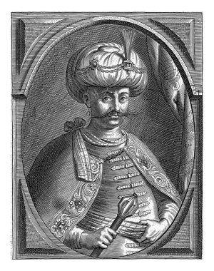 İbrahim 'in portresi, Türkiye Sultanı Pieter de Jode (II), 1628 - 1670 Türkiye Sultanı İbrahim' in yarım boy portresi. Türban takıyor ve sağ elinde asa tutuyor..