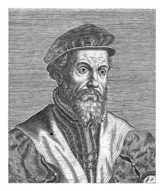 Wolfgang Lazius 'un portresi, Philips Galle, 1572 Wolfgang Lazius portresi, Avusturyalı doktor, Ferdinand 1. Sağa kır..