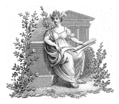 Bir Tapınağın Önünde Asa ve Kağıt Yuvarlayan Genç Kadın, Reinier Vinkeles (I), 1751 - 1816