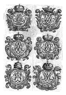 Harf Monogramları (ACD-ACI) ile Altı Cartouch ödülü, Daniel de Lafeuille, c. 1690 - c. 1691 29 serisinden kısmen numaralandırılmış yapraklar.