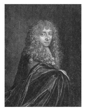 Antoine Masson 'ın portresi, Jan van der Bruggen, 1681 - 1689 Fransız oymacı Antoine Masson' ın uzun kıvırcık peruklu portresi.
