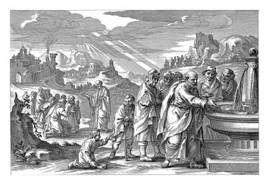 Elisa Jericho kuyusuna tuz serper, Nicolaes Ryckmans, Pieter de Jode (I), 1616 - 1636 Elisa suyu temizlemek için Jericho kuyusuna tuz serper..