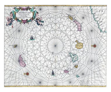 Kanarya Adaları 'nın deniz haritası, isimsiz, Johannes van Loon, 1666, eski oyma..