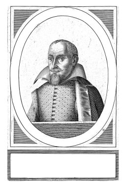 Jan Baptist Lencken 'in portresi, Hendrick Hondius (I), Jan Baptist Lencken' in solundaki 1608 büstü, oval çerçevede, Latince adı ve başlığı yazılı bir yazı..