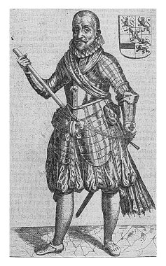 I. William 'ın portresi, Orange Prensi, Pieter Feddes van Harlingen, 1622 William' ın portresi. Alt boşlukta Latince metnin üç satırı.