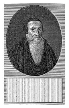 Mennonite Vaizi Menno Simons 'un Portresi, Jan Caspar Philips, 1736 - 1743 Mennonite Vaiz Menno Simons' un Portresi. Bu bağlamda Hollandaca dört satırlık bir övgü şiiri.