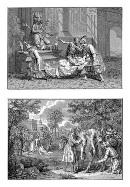 Hasta, Tanrı Ixora / Hasta 'nın önüne getirildi. Yüzü bir ineğin idrarında, Bernard Picart (atölye çalışması), 1728' de Bernard Picart 'tan sonra..