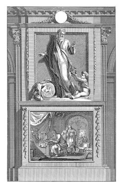 Kilisenin babası Kartacalı Tertullian Jan Luyken, 1698 'de Jan Goeree' den sonra Kartacalı kilise papazı Tertullian kendisine defne çelengi teklif eden bir meleğe bakar..