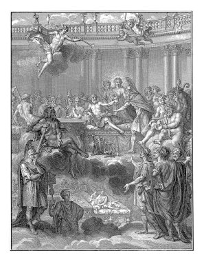 Romulus Şöleni, Bernard Picart, 1727 Romulus 'un Tanrıların onuruna düzenlediği cennette bir ziyafet düzenleniyor..