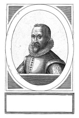 Gellius Hillema 'nın portresi, Hendrick Hondius (I), 1608 Gellius Hillema' nın solunda, üzerinde Latince adı ve başlığı yazılı bir yazı olan oval çerçevede.