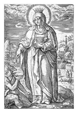 Macaristanlı Aziz Elisabeth, Johannes Wierix, 1559 - 1620 'den önce Macar Aziz Elisabeth, Fransisken rahibesi gibi giyinmişti. Taç giymişti ve elinde üzerinde iki taç daha olan bir kitap tutuyordu..