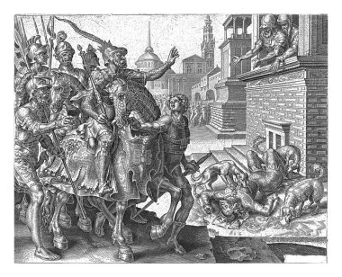 Jezebel 'in cesedi köpekler tarafından yenildi, Philips Galle, Maarten van Heemskerck' in ölümünden sonra, 1561 'de, Jezebel' in cesedi şehir kapılarının önünde köpekler tarafından yendi..
