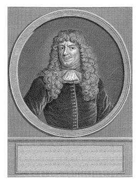 Nicolaas Heinsius 'un dairesel bir çerçevesinde portre büstü, şair ve klasikçi, yalın kafalı ve önden görüldü..