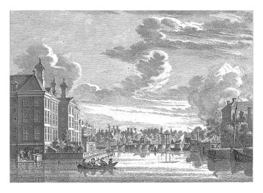 Amsterdam 'daki Binnen-Amstel ve Diaconie Yetimhanesi manzarası, Simon Fokke, Jan de Beijer' den sonra, 1760 - 1783 Binnen-Amstel manzaralı solda Diaconie yetimhanesi.