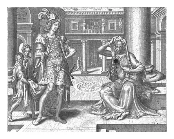 アブサロムは マールテン ヴァン ヘムネックの後 ウエイリング タマル フィリップス ガレルに演説し 1559タマルは柱の下に道に座り 彼女は彼女の頭にほこりを投げ — ストック写真