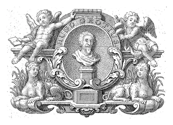 Portrait Hugo Grotius Jan Caspar Philips 1744 Text Sheet Title — Stock Photo, Image