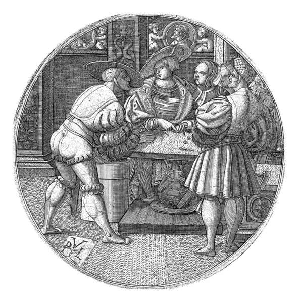 Zar oyunu, Monogramcı PVL (16. yüzyıl), 1520 - 1530 Masanın etrafında iki zarlı insanlarla birlikte.