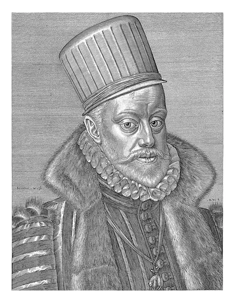 Portret Filipa Króla Hiszpanii Wieku Lat Hieronim Wierix 1586 Nosi — Zdjęcie stockowe