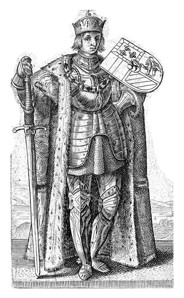 ブルゴーニュ公フィリップ フェアの肖像画 アドリアン マサム 1620年フィリップ フェア ブルゴーニュ公の肖像画 彼の肩に腕のコートと剣を持って立っている — ストック写真