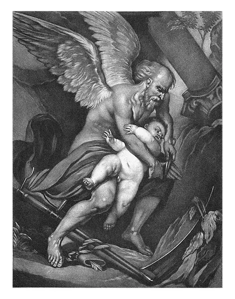 Time Clips Amor Wings Pieter Schenk Anthony Van Dyck 1670 — Stock Photo, Image