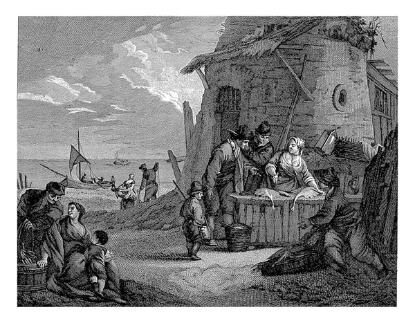 Fishmonger Antonio Gabrieli Benard 1783 Coastal Landscape Fishermen Right Fishmonger — Stock Photo, Image