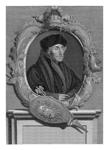 Desiderius Erasmus Humanista Rotterdam Debajo Del Retrato Caduceo Escudo Con —  Fotos de Stock