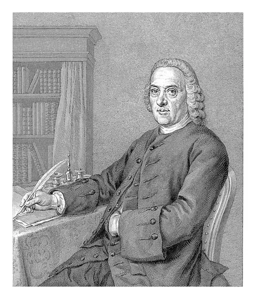 ロッテルダムの詩人ニコラ ヴィンケレス 1771年のロッテルダムの肖像画 ニコライ ヴィンケレス の肖像画 67歳の彼の研究では キルを保持しています — ストック写真