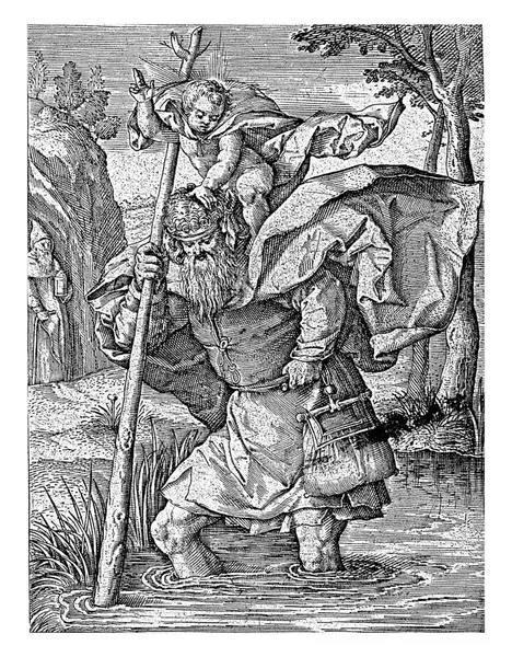 Christoffel Wierix Možná 1550 1650 Krajina Svatým Kryštofem Brodícím Vodou — Stock fotografie
