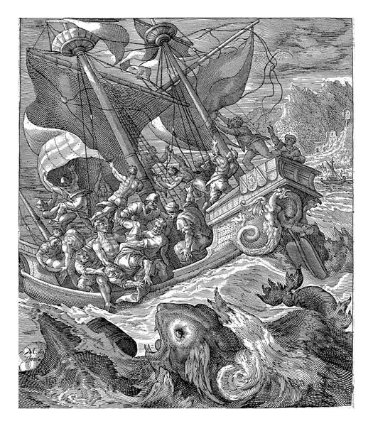 Jona Thrown Overboard Sailors Crispijn Van Passe Maerten Vos 1574 — Stock Photo, Image