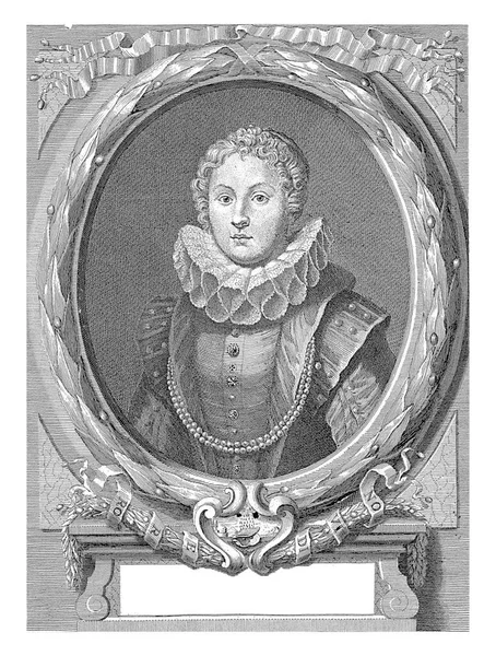 Beatrix Meneses 'in portresi, Francesco Allegrini, Giuseppe Zocchi' den sonra, 1739 - 1773 Beatrix Meneses 'in portresi oval çerçevede yapraklarla ve istiridye kabuğunun altında.
