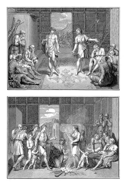 Marriage Ceremony and Divorce among Canadians, Bernard Picart (workshop of), after Bernard Picart, 1723 Sheet with two representations of rituals of Canadians, a marriage ceremony and a divorce.