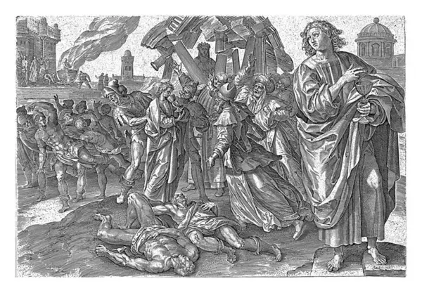 约翰的殉道者 无名的 在1646年梅尔腾 德沃斯之后在右边的前景是约翰 手里拿着杯子 这位使徒死于自然原因 但经受了一些折磨 图库图片