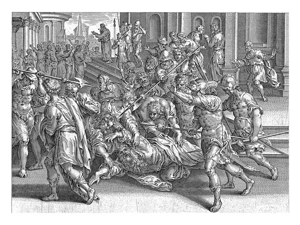 1646 바울이 예루살렘 성전에 들어가고자 유대인들이 때리며 스톡 사진