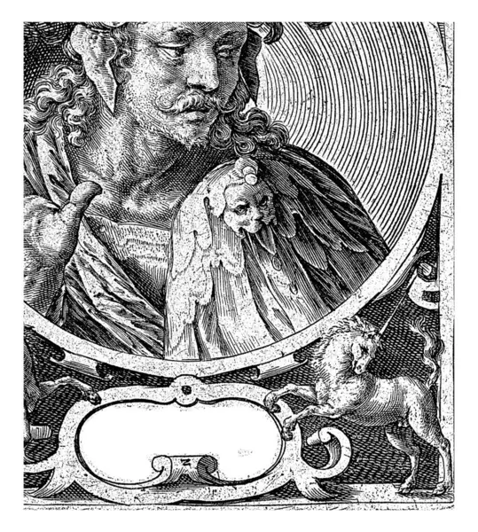 亚历山大大帝作为九大英雄之一 克里斯蒂安 范德帕斯 Crispijn Van Passe 1574 1637年古典古代的英雄亚历山大大帝 胸罩在一枚奖章上 头戴手推车 免版税图库照片