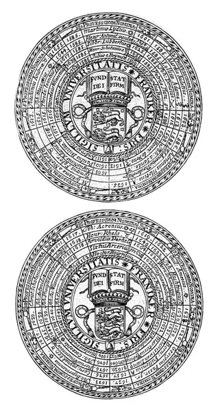 Печатки Університету Франкера Іменами Професорів Гербом Університету Ніколас Шевальє 1685 Ліцензійні Стокові Зображення