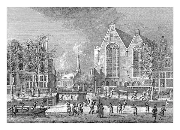Téli Kilátás Singelre Amszterdami Régi Evangélikus Templom Előtt Hermanus Petrus Stock Kép