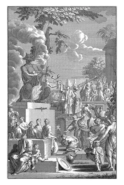Idol Moloch Menerima Persembahan Manusia Jan Lamsloyd Setelah Goeree 1684 Stok Foto Bebas Royalti