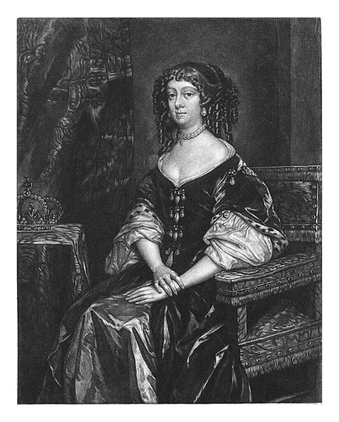 Portret Van Catharina Koningin Van Engeland Abraham Bloteling Naar Peter Rechtenvrije Stockafbeeldingen