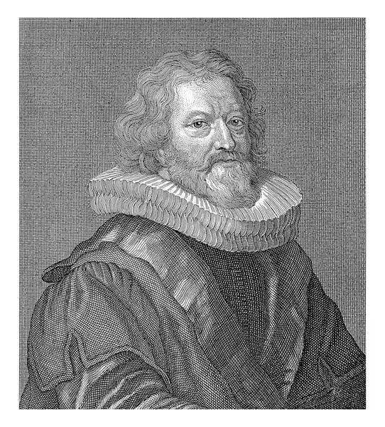 人文主义者Gerardus Joannes Vossius的肖像 肖像画下面有一首荷兰文的赞美诗 图库图片