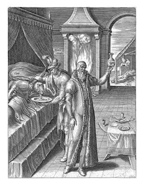 Philips Galle 'den sonra (atölyeye atfedilen) sadece hasta bir vücuda bakılır, 1610 - 1676 arasında bir eşek hasta yatağında yatar ve kusar..
