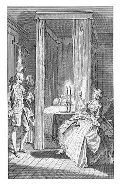 Bayan Bellaston, 1749 'da Hubert Francois Gravelot' un odasına aniden girmesinden sonra Thomas Jones, Jan Punt 'u korkutarak bir sandalyeye oturttu..