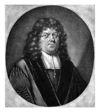 Gerbrand van Leeuwen 'in portresi, Pieter Schenk (I), 1670 - 1713 Vaiz ve Profesör Gerbrand van Leeuwen.