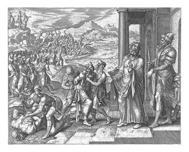 Baal rahiplerinin katliamı, Philip Galle, Maarten van Heemskerck 'ten sonra, 1567 Elijah tüm Baal rahiplerinin yakalanıp Kishon nehrine götürülmelerini emretti..