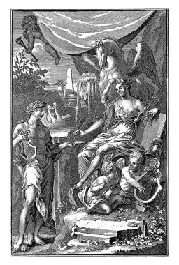 Venüs ve Apollo, Jan Goeree, 1716 Venüs 'ün ortasında bir tahtta. Tahtının yanında bir lirle iki putti. Apollo solda duruyor ve sağ ayağının altındaki baykuşu eziyor..